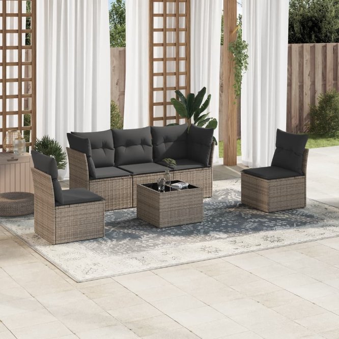 5-tlg. Garten-Sofagarnitur mit Kissen Schwarz Poly Rattan