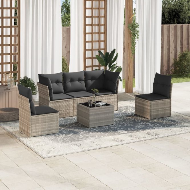 5-tlg. Garten-Sofagarnitur mit Kissen Schwarz Poly Rattan