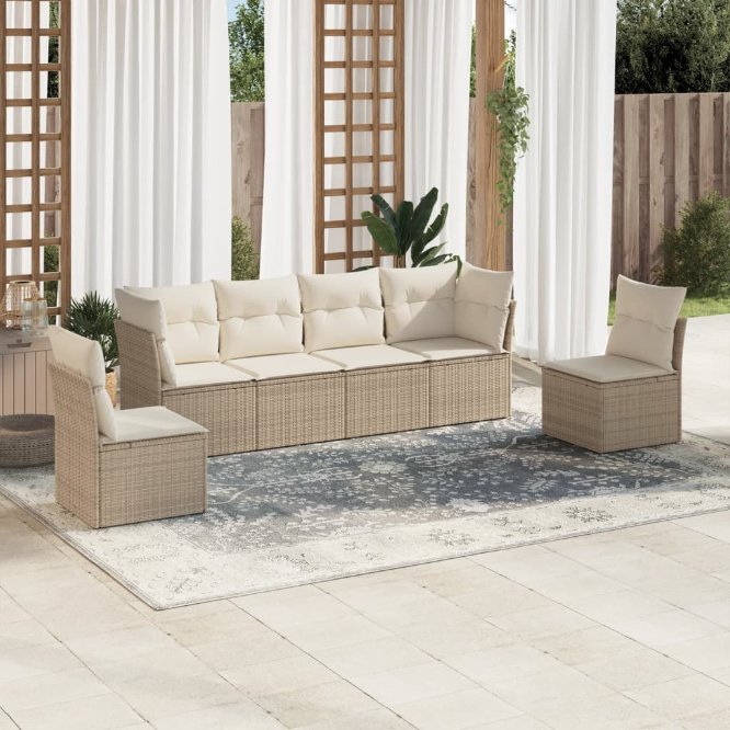 6-tlg. Garten-Sofagarnitur mit Kissen Schwarz Poly Rattan