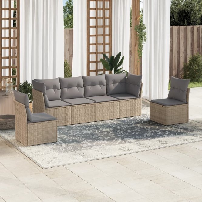 6-tlg. Garten-Sofagarnitur mit Kissen Schwarz Poly Rattan