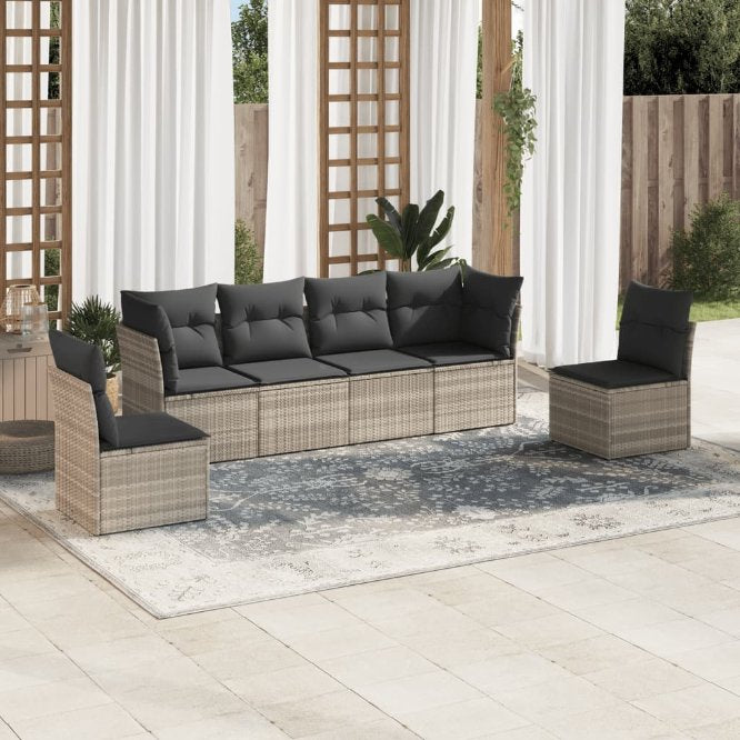6-tlg. Garten-Sofagarnitur mit Kissen Schwarz Poly Rattan