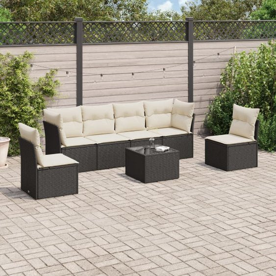 6-tlg. Garten-Sofagarnitur mit Kissen Schwarz Poly Rattan