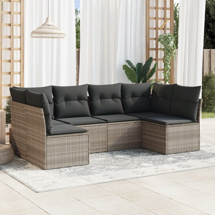 6-tlg. Garten-Sofagarnitur mit Kissen Schwarz Poly Rattan