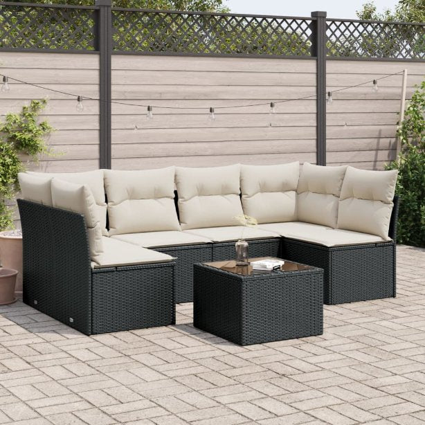 6-tlg. Garten-Sofagarnitur mit Kissen Schwarz Poly Rattan