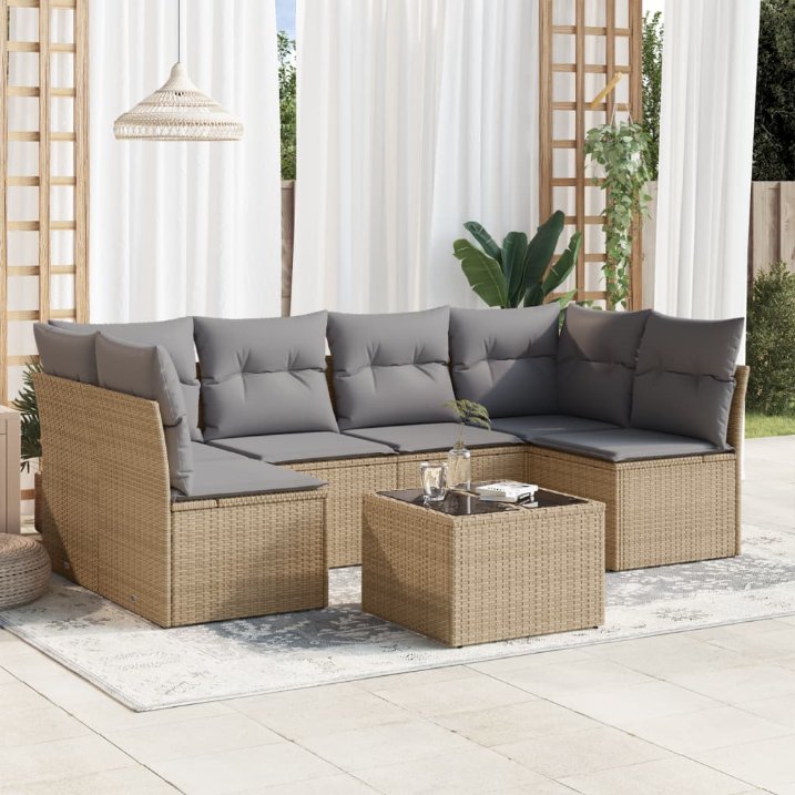 6-tlg. Garten-Sofagarnitur mit Kissen Schwarz Poly Rattan