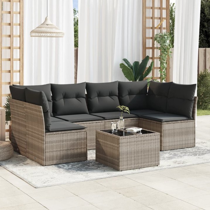6-tlg. Garten-Sofagarnitur mit Kissen Schwarz Poly Rattan
