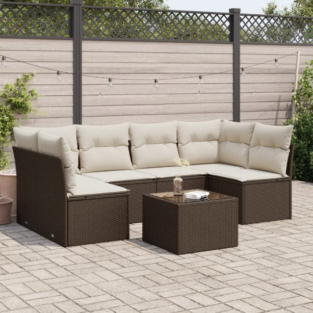 6-tlg. Garten-Sofagarnitur mit Kissen Schwarz Poly Rattan