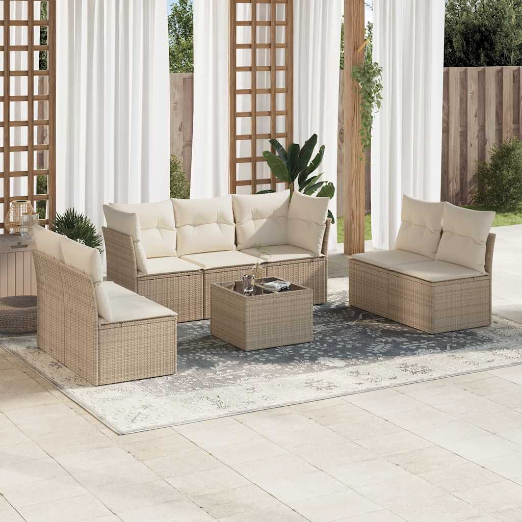 7-tlg. Garten-Sofagarnitur mit Kissen Schwarz Poly Rattan