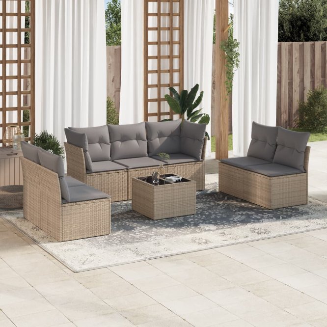 7-tlg. Garten-Sofagarnitur mit Kissen Schwarz Poly Rattan