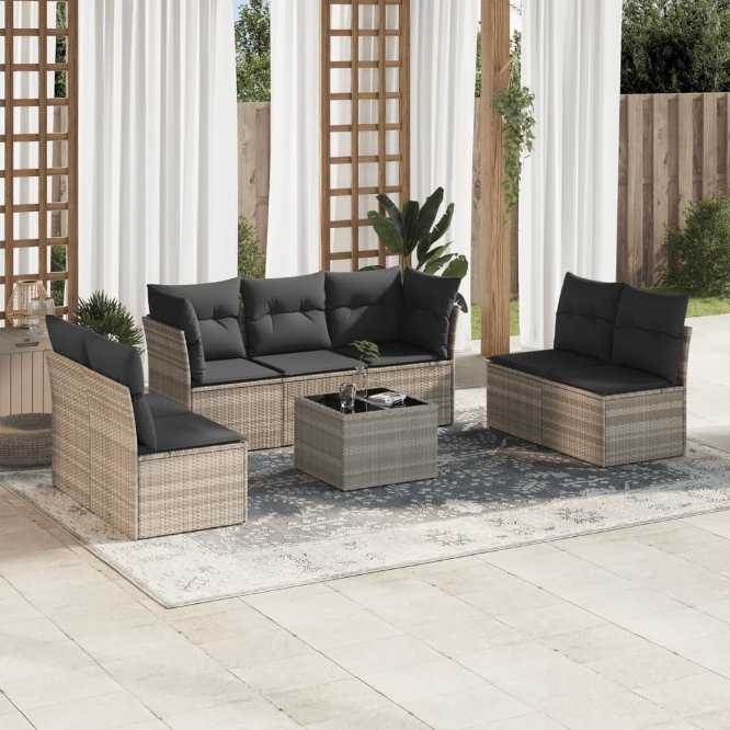 7-tlg. Garten-Sofagarnitur mit Kissen Schwarz Poly Rattan
