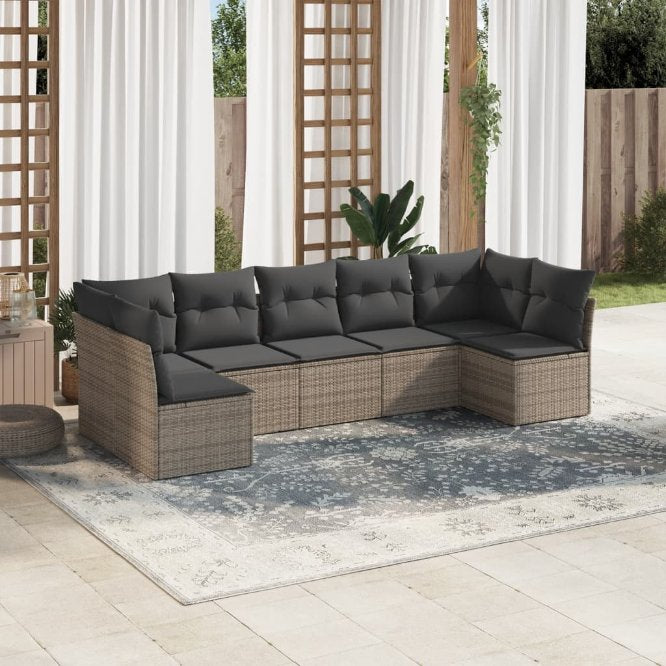 7-tlg. Garten-Sofagarnitur mit Kissen Schwarz Poly Rattan