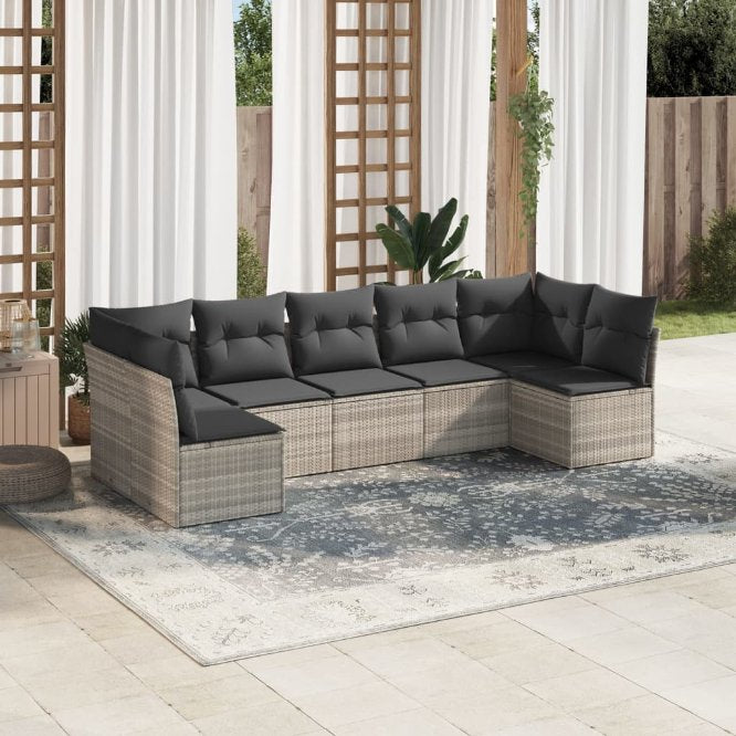 7-tlg. Garten-Sofagarnitur mit Kissen Schwarz Poly Rattan