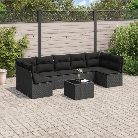 7-tlg. Garten-Sofagarnitur mit Kissen Schwarz Poly Rattan
