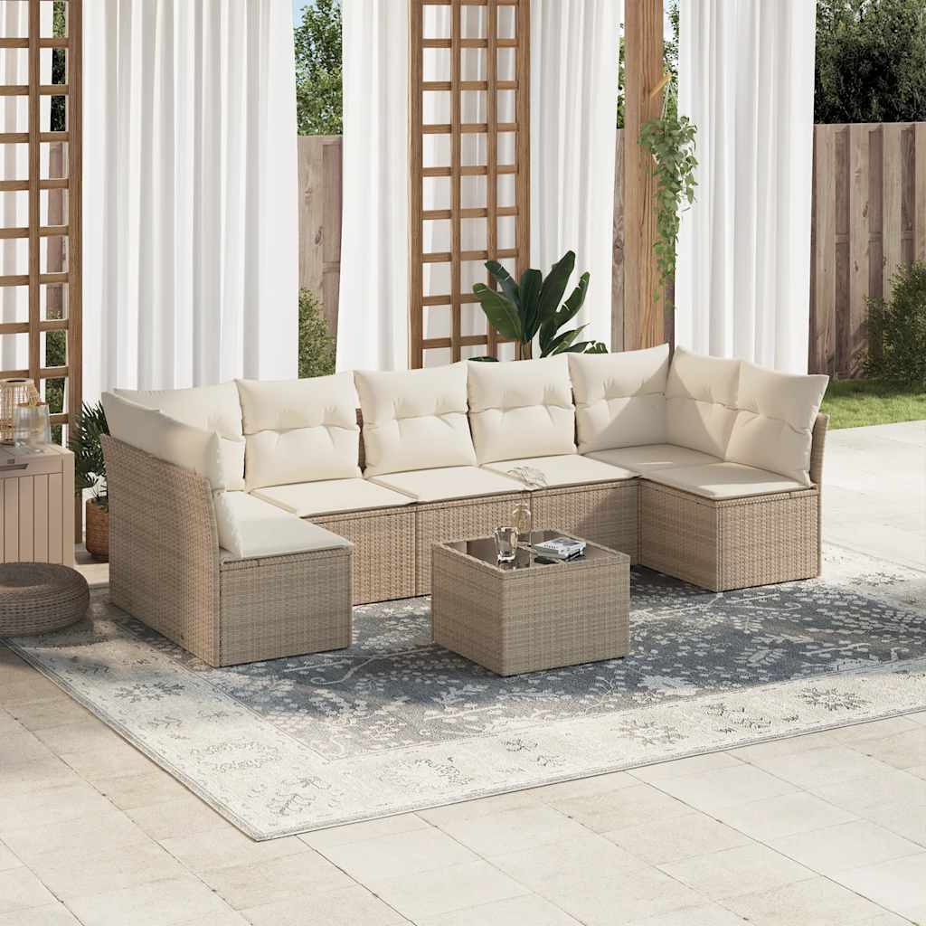 7-tlg. Garten-Sofagarnitur mit Kissen Schwarz Poly Rattan