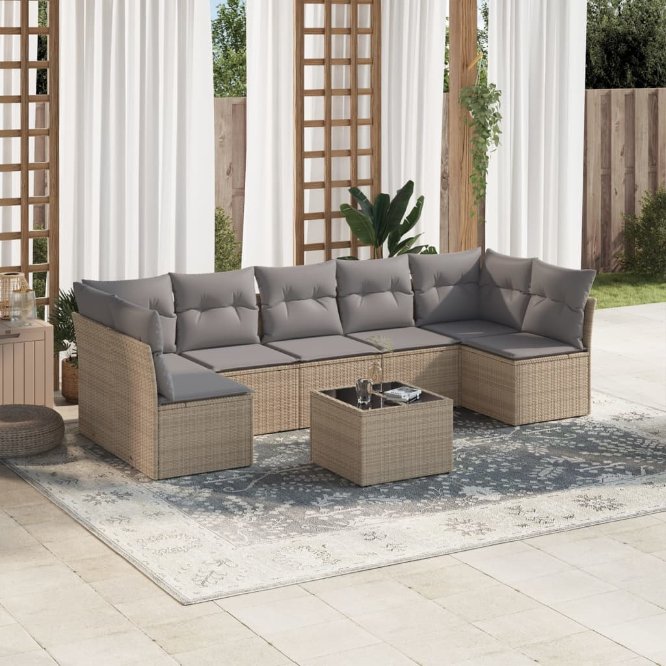 7-tlg. Garten-Sofagarnitur mit Kissen Schwarz Poly Rattan