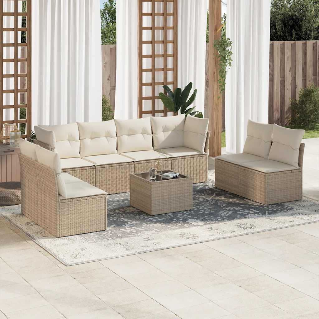 8-tlg. Garten-Sofagarnitur mit Kissen Schwarz Poly Rattan
