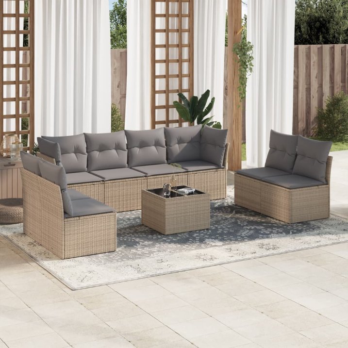 8-tlg. Garten-Sofagarnitur mit Kissen Schwarz Poly Rattan