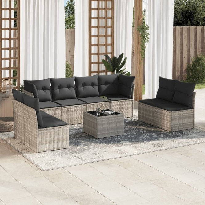 8-tlg. Garten-Sofagarnitur mit Kissen Schwarz Poly Rattan