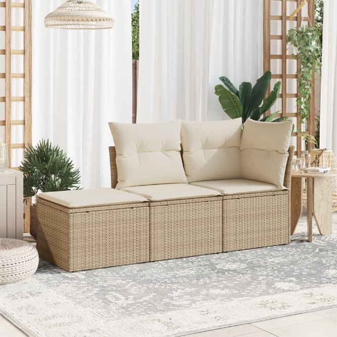 3-tlg. Garten-Sofagarnitur mit Kissen Schwarz Poly Rattan