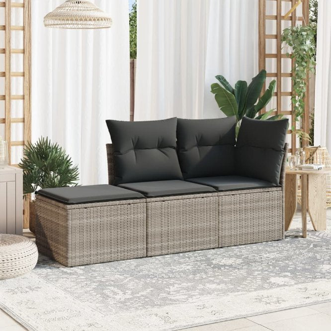 3-tlg. Garten-Sofagarnitur mit Kissen Schwarz Poly Rattan