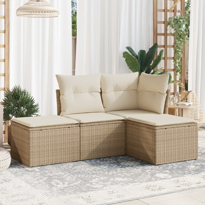 4-tlg. Garten-Sofagarnitur mit Kissen Schwarz Poly Rattan