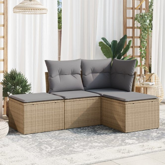 4-tlg. Garten-Sofagarnitur mit Kissen Schwarz Poly Rattan