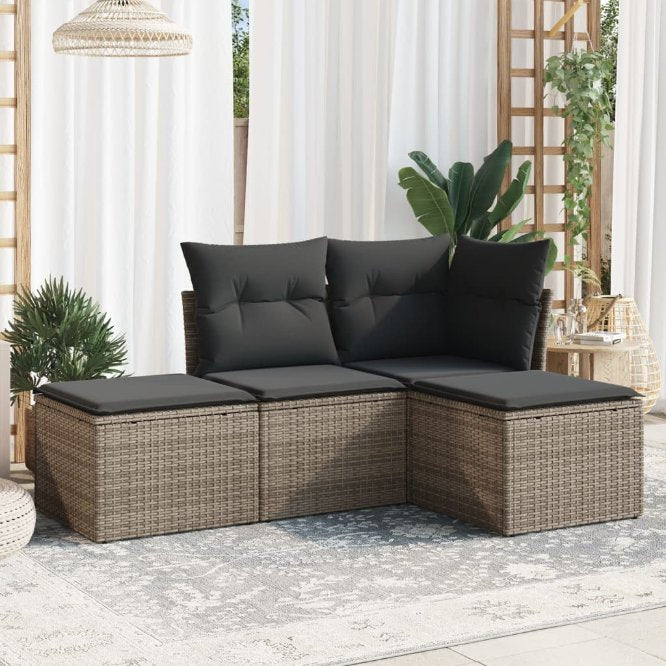 4-tlg. Garten-Sofagarnitur mit Kissen Schwarz Poly Rattan