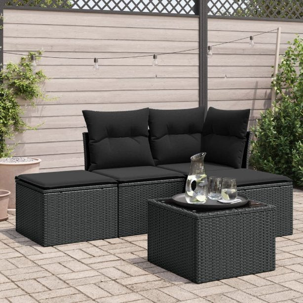 4-tlg. Garten-Sofagarnitur mit Kissen Schwarz Poly Rattan