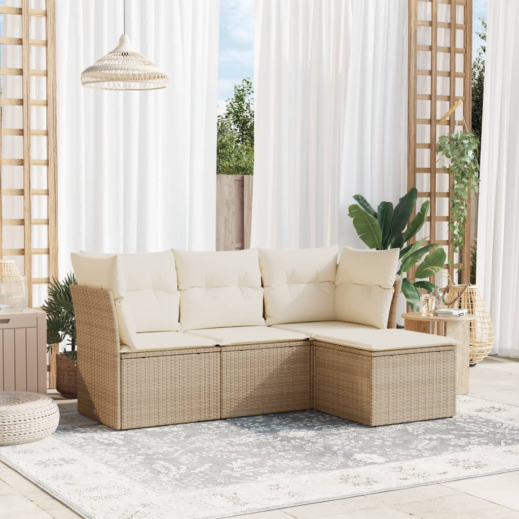 4-tlg. Garten-Sofagarnitur mit Kissen Schwarz Poly Rattan