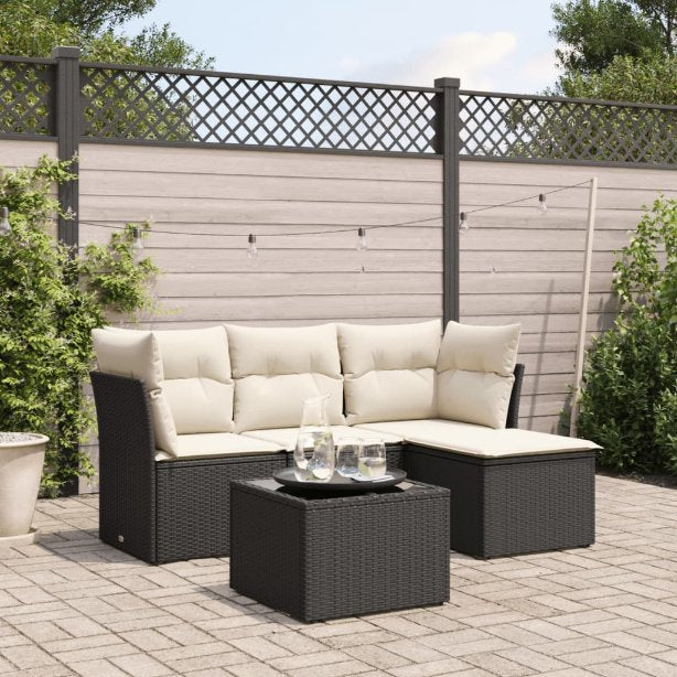 4-tlg. Garten-Sofagarnitur mit Kissen Schwarz Poly Rattan