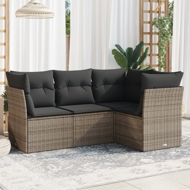 4-tlg. Garten-Sofagarnitur mit Kissen Schwarz Poly Rattan