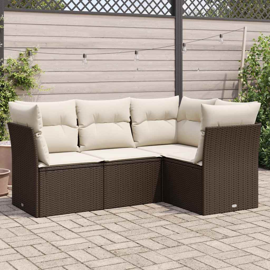 4-tlg. Garten-Sofagarnitur mit Kissen Schwarz Poly Rattan