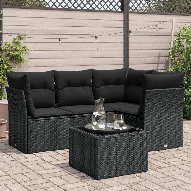 4-tlg. Garten-Sofagarnitur mit Kissen Schwarz Poly Rattan