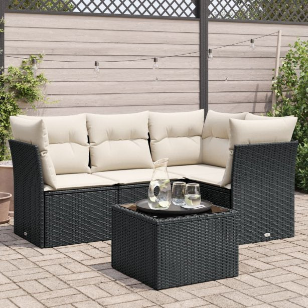 4-tlg. Garten-Sofagarnitur mit Kissen Schwarz Poly Rattan