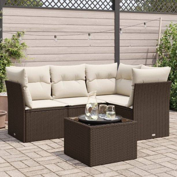 4-tlg. Garten-Sofagarnitur mit Kissen Schwarz Poly Rattan