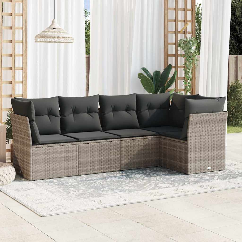 5-tlg. Garten-Sofagarnitur mit Kissen Schwarz Poly Rattan