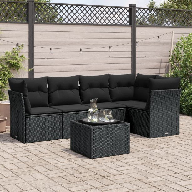5-tlg. Garten-Sofagarnitur mit Kissen Schwarz Poly Rattan