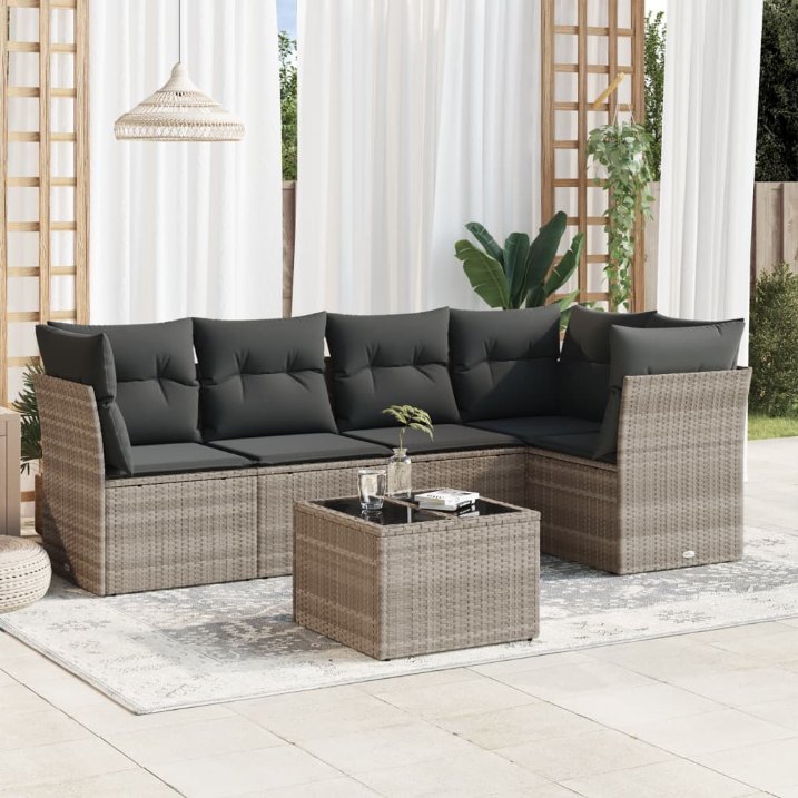 5-tlg. Garten-Sofagarnitur mit Kissen Schwarz Poly Rattan