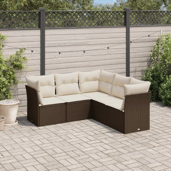 5-tlg. Garten-Sofagarnitur mit Kissen Schwarz Poly Rattan