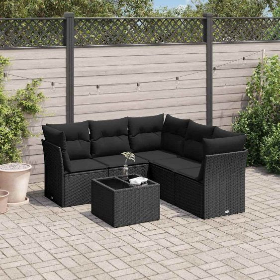 5-tlg. Garten-Sofagarnitur mit Kissen Schwarz Poly Rattan