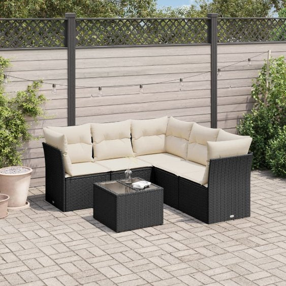 5-tlg. Garten-Sofagarnitur mit Kissen Schwarz Poly Rattan