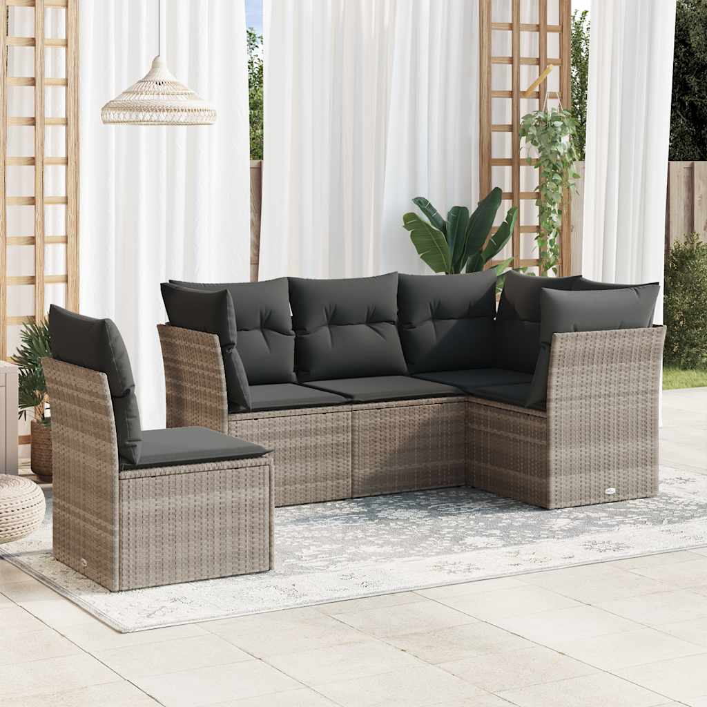 5-tlg. Garten-Sofagarnitur mit Kissen Schwarz Poly Rattan