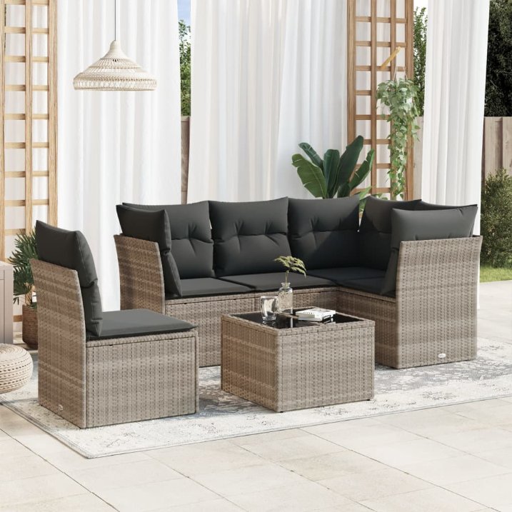 5-tlg. Garten-Sofagarnitur mit Kissen Schwarz Poly Rattan