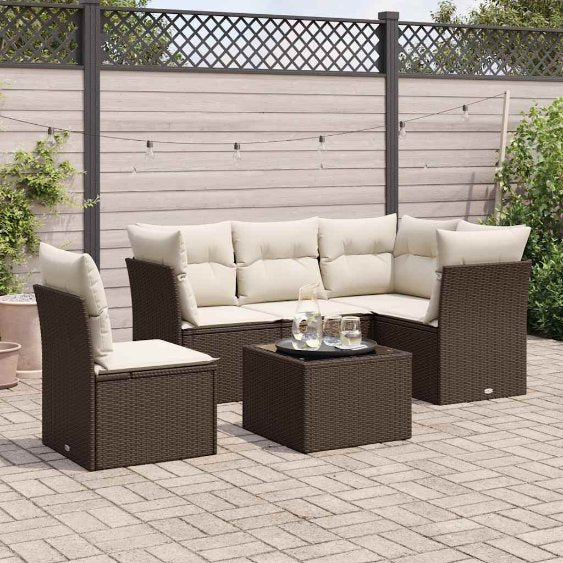 5-tlg. Garten-Sofagarnitur mit Kissen Schwarz Poly Rattan