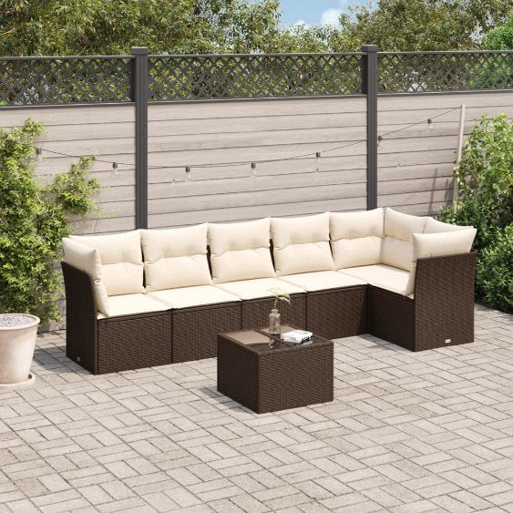 6-tlg. Garten-Sofagarnitur mit Kissen Schwarz Poly Rattan