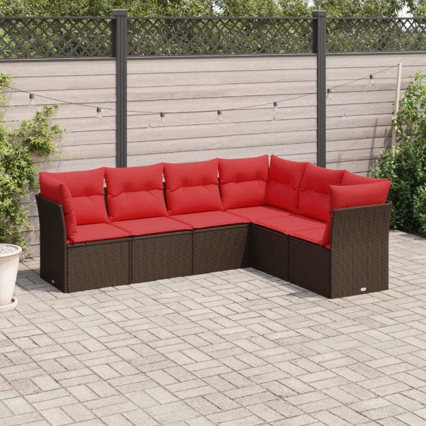 6-teiliges Gartensofa-Set mit Kissen, grau, Polyrattan