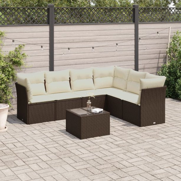 6-tlg. Garten-Sofagarnitur mit Kissen Schwarz Poly Rattan