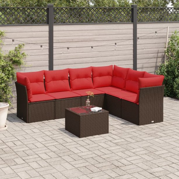 6-teiliges Gartensofa-Set mit Kissen, grau, Polyrattan