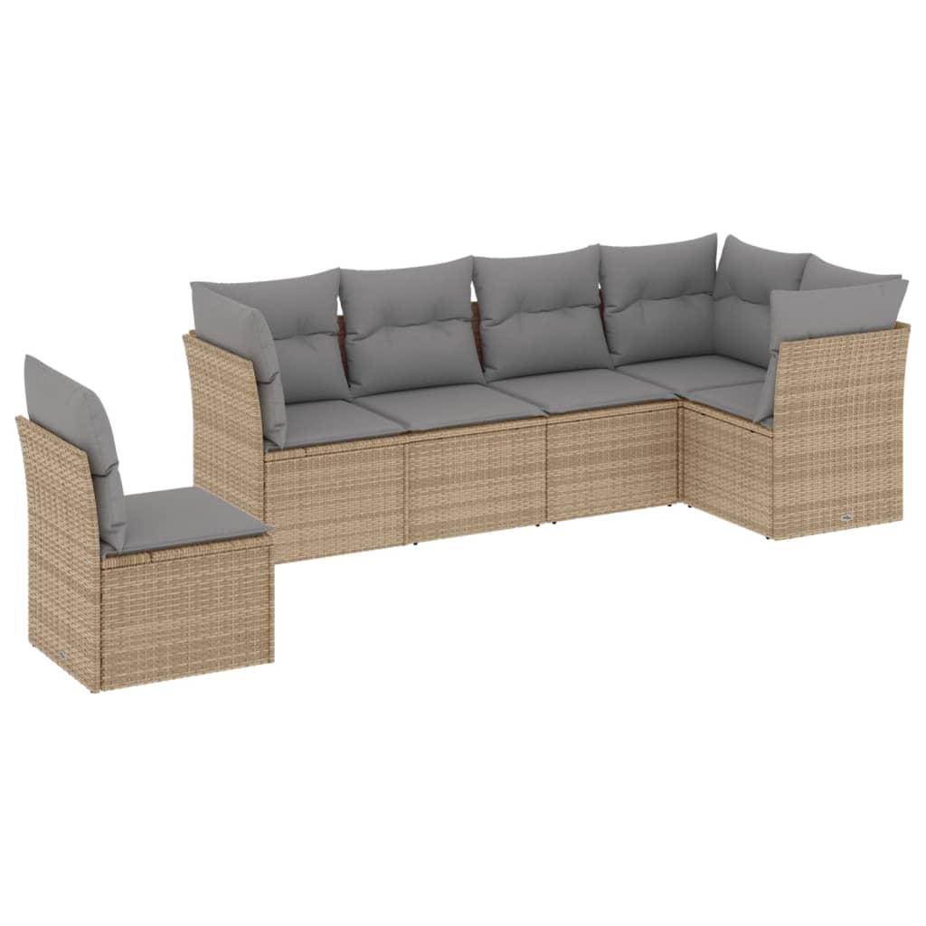 6-tlg. Garten-Sofagarnitur mit Kissen Schwarz Poly Rattan