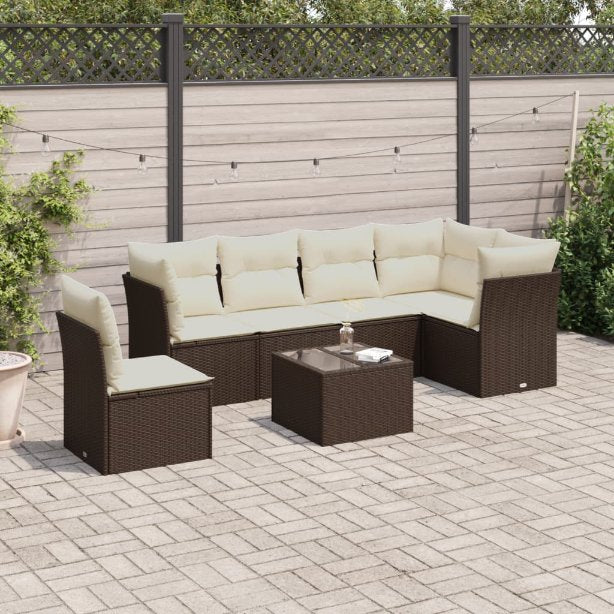 6-tlg. Garten-Sofagarnitur mit Kissen Schwarz Poly Rattan